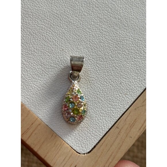 925 marked Silver Teardrop Pendant With Multicolored CZ Gemstones - Picture 11 of 12